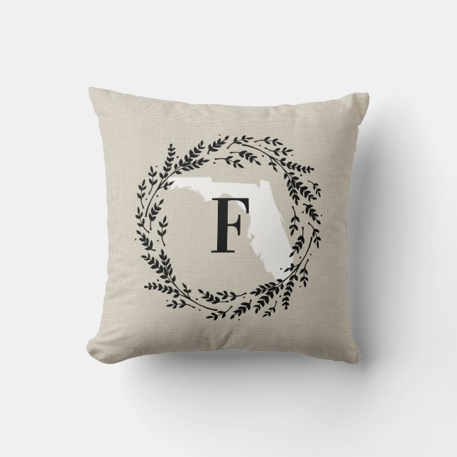 Florida Rustic Wreath Monogram Throw Pillow (Front)
