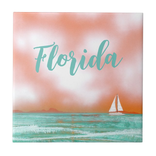 Florida Sail Boat Ceramic Tile (Front)