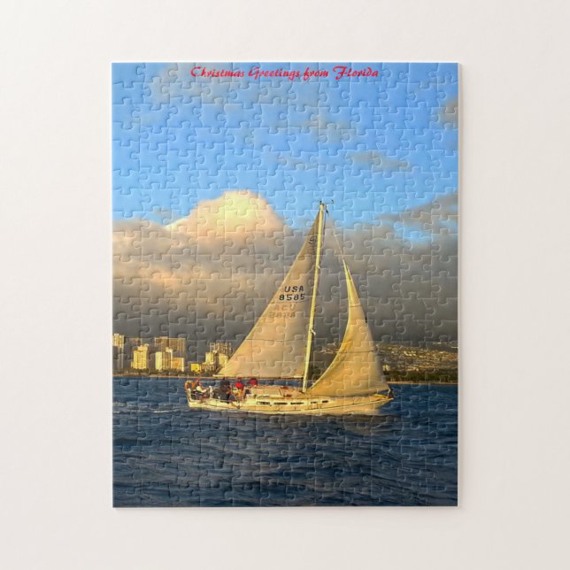 Florida Sail Boat.Christmas Greetings Jigsaw Puzzle (Vertical)