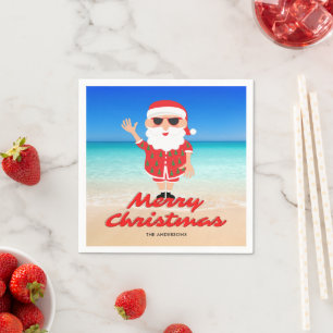 Florida Santa on the Beach Merry Christmas Napkin