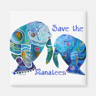 Florida Save the Manatees in Vivid Blues Magnet