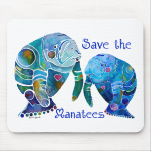 Florida Save the Manatees in Vivid Blues Mouse Pad