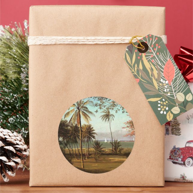 Florida Scene, fine art painting, Classic Round Sticker (Holiday)