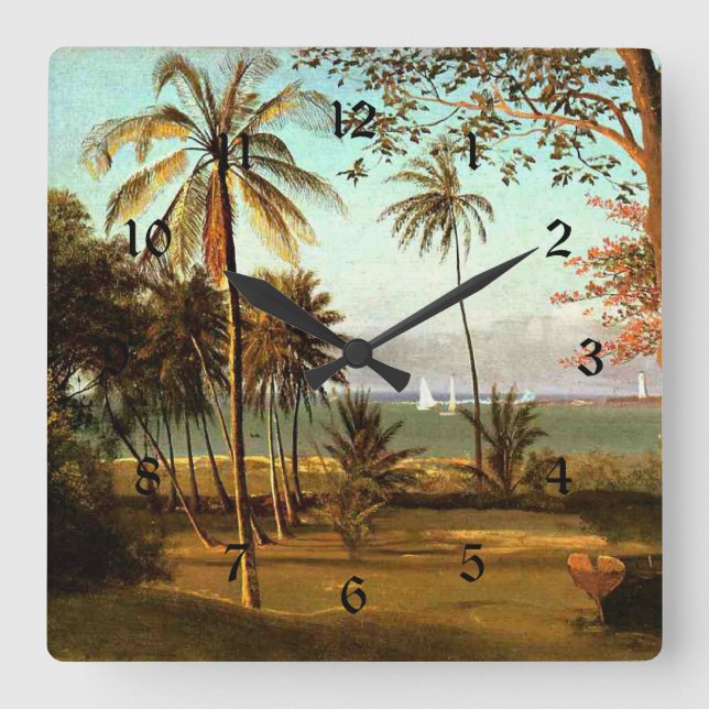 Florida Scene - Painting by Albert Bierstadt, Square Wall Clock (Front)