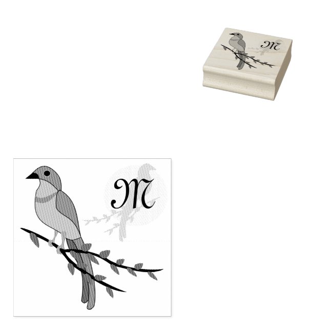 Florida Scrub Jay Monogram Crest Rubber Stamp (Stamped)