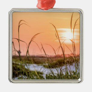 Florida Sea Oats Sunrise Metal Ornament