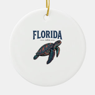 Florida Sea Turtle Vintage Engraving Graphic_1 Ceramic Ornament