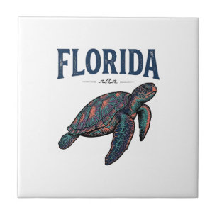Florida Sea Turtle Vintage Engraving Graphic_1 Ceramic Tile
