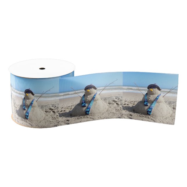 Florida Snowman - Beach Sand Sculpture Ribbon Grosgrain Ribbon (Spool)