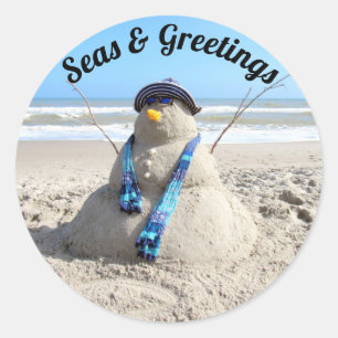 Florida Snowman Stickers - Sand Sculpture - Beach