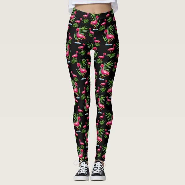 Florida South - Pink Flamingo Leggings on Black (Front)