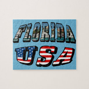 Florida State and USA Flag Text Jigsaw Puzzle
