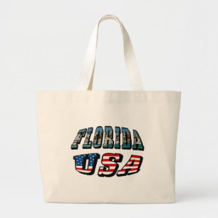 Florida State and USA Flag Text Large Tote Bag