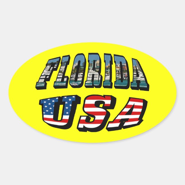 Florida State and USA Flag Text Oval Sticker (Front)