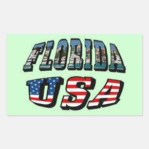 Florida State and USA Flag Text Rectangular Sticker