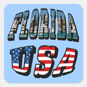 Florida State and USA Flag Text Square Sticker