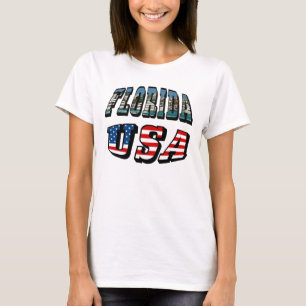 Florida State and USA Flag Text T-Shirt