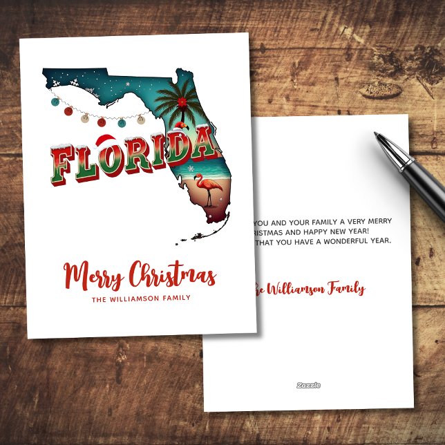 Florida State Christmas Map Holiday Card (Personalize with your own text and family name via template.  Matching items available)