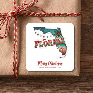 Florida State Christmas Map Square Sticker