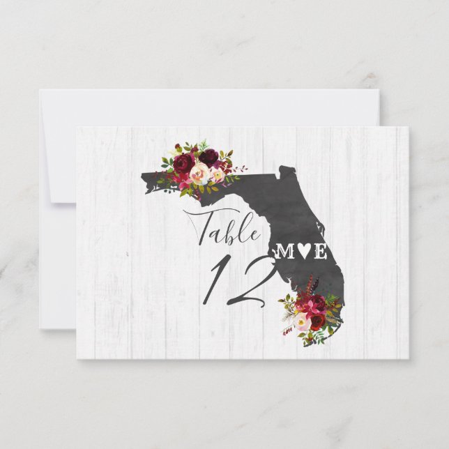 Florida State Destination Wedding Table Numbers (Front)