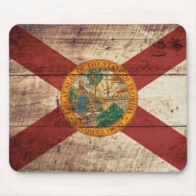 Florida State Flag on Old Wood Grain Mouse Pad (Front)