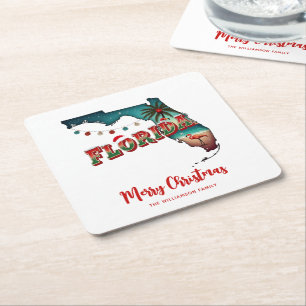 Florida State Holiday Map Square Paper Coaster