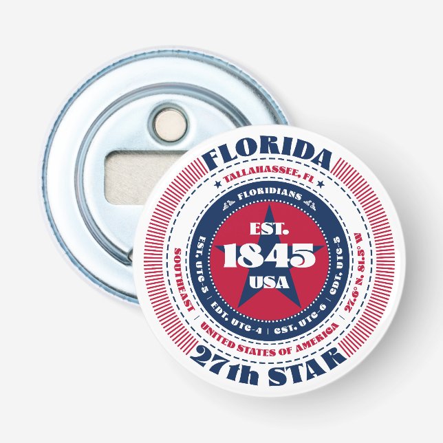 Florida State Information Circle Bottle Opener (Front)
