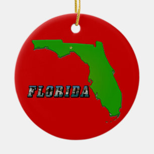 Florida State Map and Text Ceramic Ornament
