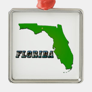Florida State Map and Text Metal Ornament