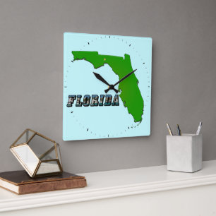 Florida State Map and Text Square Wall Clock