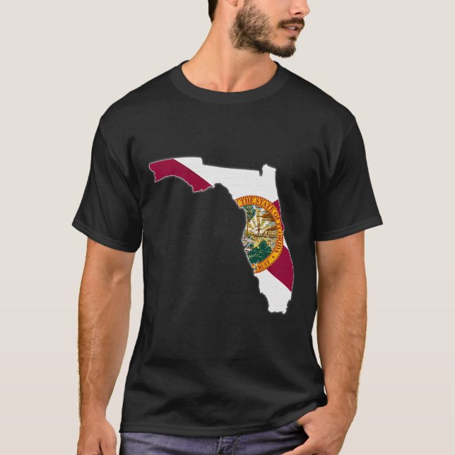 Florida State Map Florida Fl Flag Roots T-Shirt (Front)