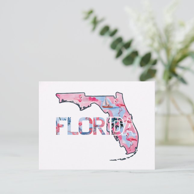 Florida State Map Outline Shape Pink Flamingos  Postcard (Standing Front)