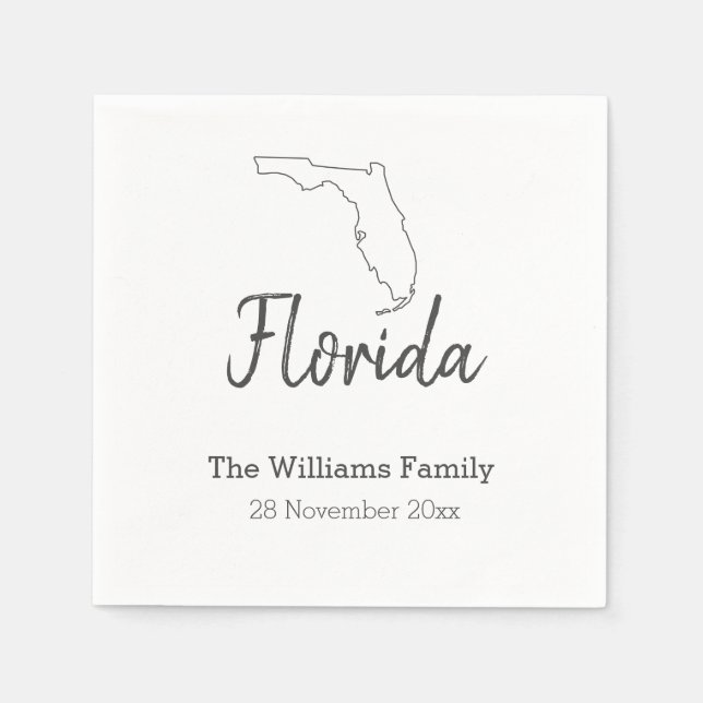 Florida State Map Personalised Family Reunion     Napkin (Front)