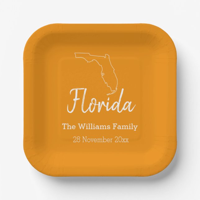 Florida State Map Personalised Family Reunion    Paper Plate (Front)