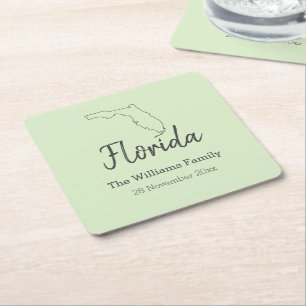 Florida State Map Personalised Family Reunion Square Paper Coaster