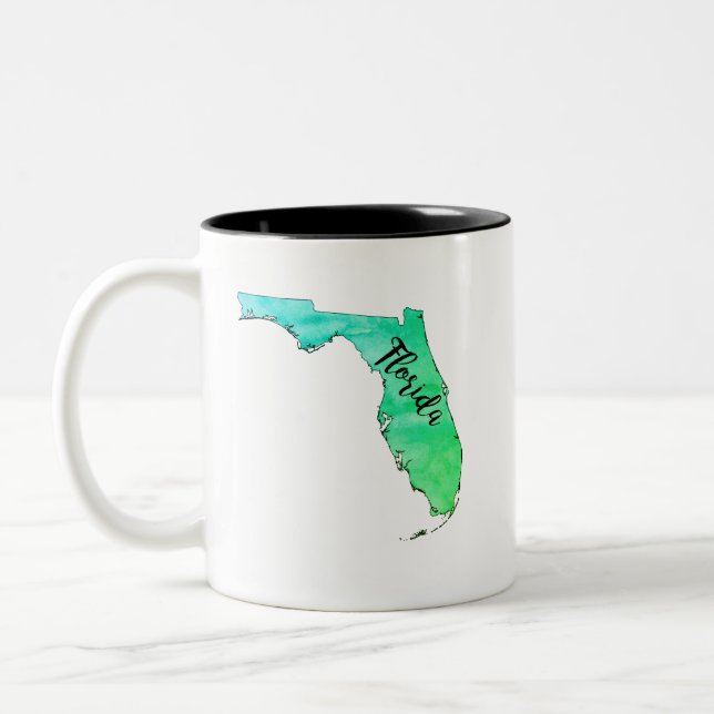 Florida State Map Watercolor Two-Tone Coffee Mug (Left)