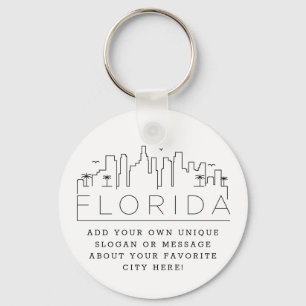 Florida Stylised Skyline   Custom Slogan Key Ring