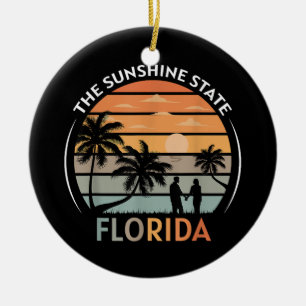 Florida Summer Beach Vintage Sunset Ceramic Ornament