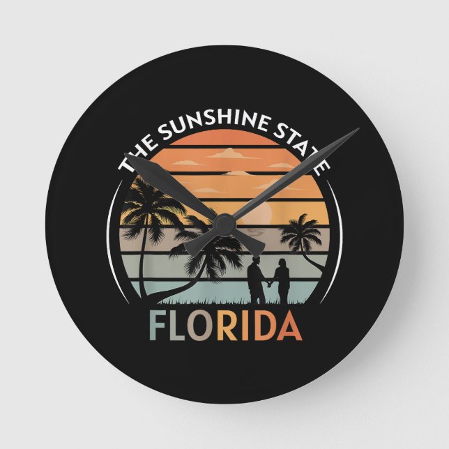 Florida Summer Beach Vintage Sunset Round Clock (Front)
