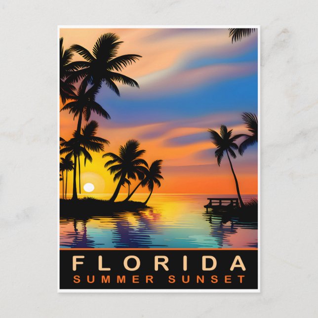 Florida, Summer Sunset with Palm Trees, Travel Postcard (Front)