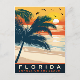 Florida, Sunset on the Beach, Travel Postcard