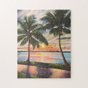 Florida Sunset with palm trees colourful Jigsaw Puzzle