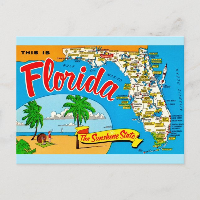 Florida Sunshine Map Postcard (Front)