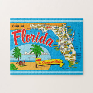 Florida Sunshine Map Postcard Jigsaw Puzzle