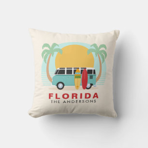 Florida Surfboard Van Family Name Throw Pillow