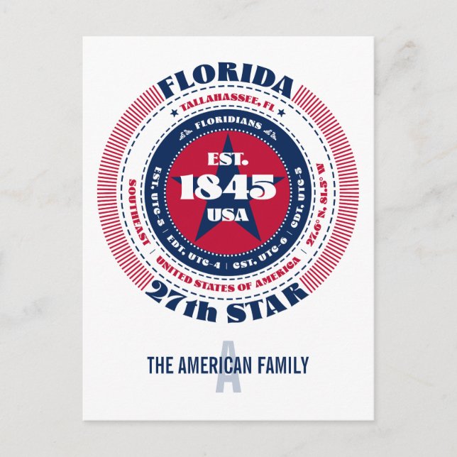 Florida, Tallahassee, FL, Patriotic, Monogram Postcard (Front)