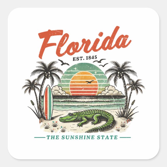 Florida, The Sunshine State – Sunset Beach Scene Square Sticker (Front)