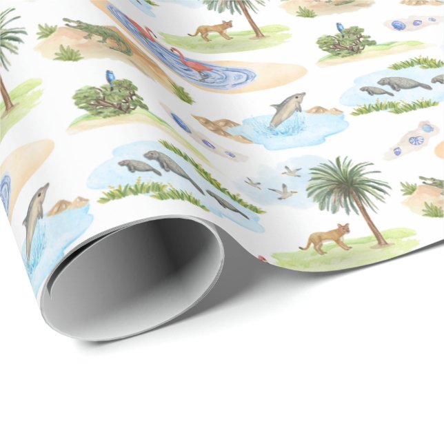Florida Toile (Original Colors)  Wrapping Paper (Roll Corner)