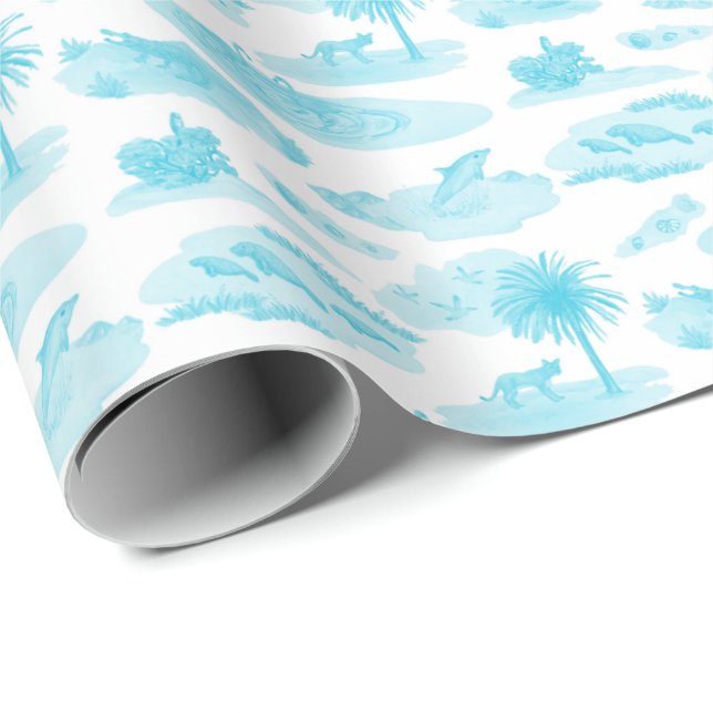 Florida Toile (Turquoise) Wrapping Paper (Roll Corner)