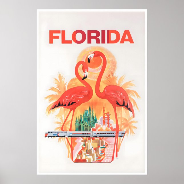 Florida Travel Poster Flamingo Art Print (Front)